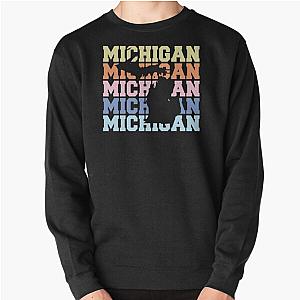 Michigan Colorful Words Stacked Map Silhouette Fan Pullover Sweatshirt