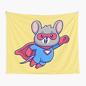 "Mighty Mouse Superhero: Cartoon Vector Illustration" Tapestry