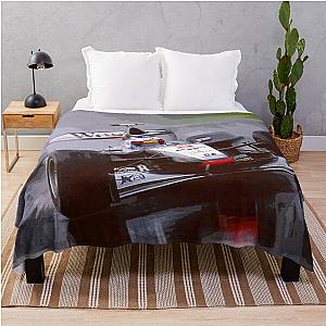 Mika Hakkinen racing his 1998 MP4 13 F1 race car in the rain abstract oil painting throw blanket