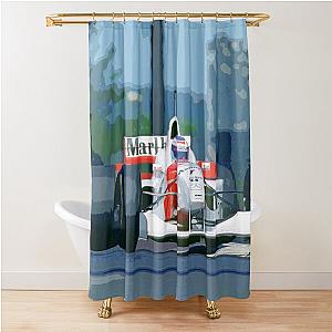 Mika Hakkinen racing his 1996 MP4-11 F1 racecar on Imola Shower Curtain