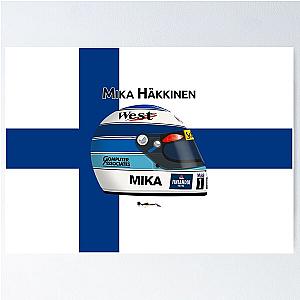 Mika Hakkinen Helmet with Finnish Flag Poster