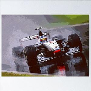 Mika Hakkinen racing his 1998 MP4-13 F1 race car in the rain abstract oil painting Poster