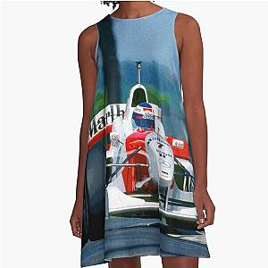 Mika Hakkinen racing his 1996 MP4-11 F1 car on Imola A-Line Dress