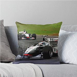 Mika Hakkinen racing his 1998 MP13 F1 race car abstract Throw Pillow