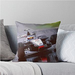 Mika Hakkinen racing 1998 MP4 13 F1 racecar in the rain abstract oil painting Throw Pillow