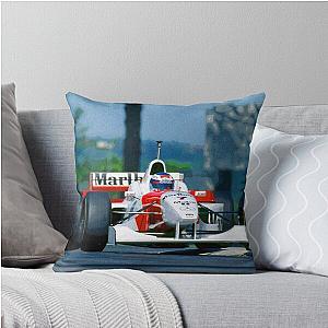 Mika Hakkinen racing his 1996 MP4-11 F1 racecar on Imola Throw Pillow