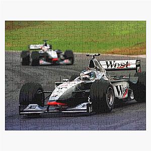 Mika Hakkinen racing his 1998 MP4-13 F1 race car abstract Jigsaw Puzzle