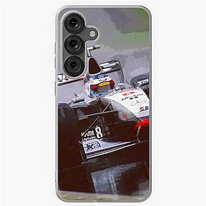 Mika Hakkinen racing his 1998 MP4 13 F1 race car in the rain abstract oil painting
