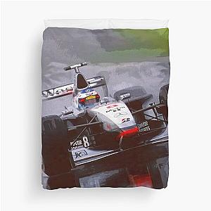 Mika Hakkinen racing his 1998 MP4-13 F1 race car in the rain abstract oil painting duvet cover