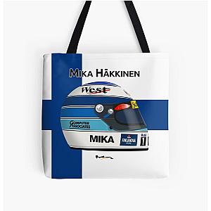 Mika Hakkinen Helmet with Finnish Flag Tote Bag