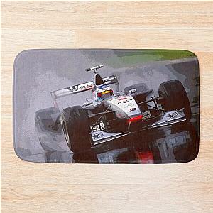Mika Hakkinen racing his 1998 MP4 13 F1 racecar in the rain oil painting on Bath Mat