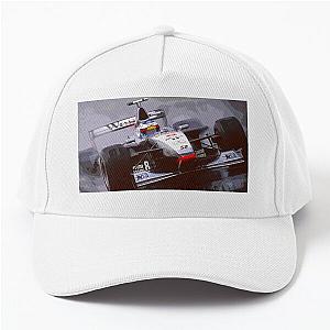 Mika Hakkinen racing his 1998 MP4-13 F1 race car in the rain abstract oil painting Baseball Cap
