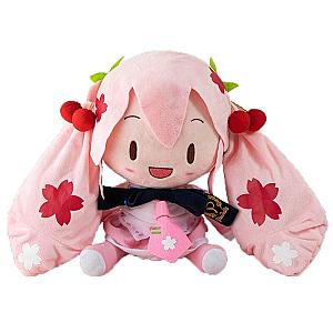 32cm Pink Hatsune Miku Sakura Miku Cherry Hair Sitting Doll Plush