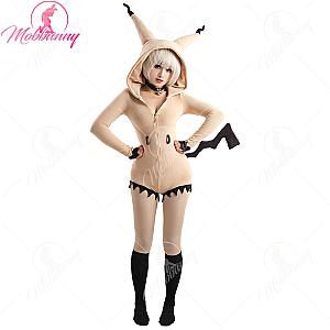 Mimikyu Sexy Fluffy Hooded Bodysuit One Piece Lingerie Rompers with Choker and Socks