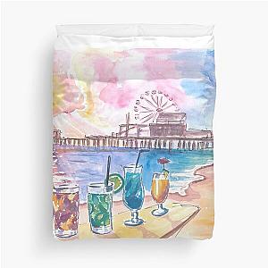 Sunset Fruit Cocktails with Santa Monica Pier at the Beach Duvet