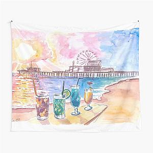 Sunset Fruit Cocktails with Santa Monica Pier at the Beach Towel