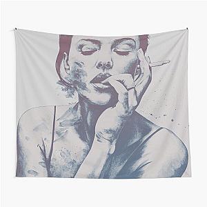Monica Bellucci sexy portrait - smoking woman drawing - shadow tapestry