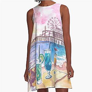 Sunset Fruit Cocktails with Santa Monica Pier at the Beach A Line Dress