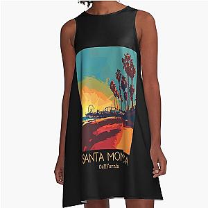 A Vintage Travel Art Santa Monica California US A-Line Dress