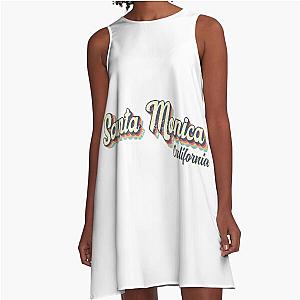 Santa Monica City California Retro Vintage 70s Rainbow A-Line Dress