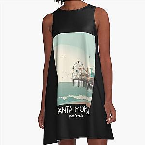 A Vintage Travel Art of Santa Monica California US A-Line Dress