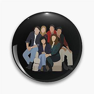 Joey Ross Chandler Phoebe Monica and Rachel on a black background with a pin