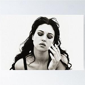 Vintage Smoking Hot Female Fashion Model, Black and White Photography, Monica Bellucci Cigarette Photoshoot Poster