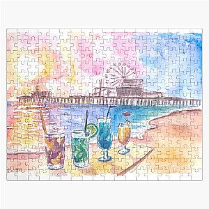 Sunset Fruit Cocktails with Santa Monica Pier at the Beach Puzzle