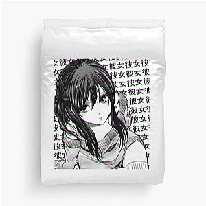 Sad Japanese Anime Aesthetic Duvet Cover - Girlfriend (Black and White)