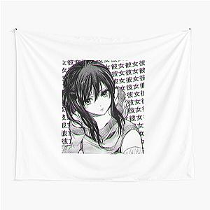 Sad Japanese Anime Aesthetic Tapestry - Girlfriend (Black and White)