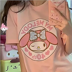 Summer Melody Print Cute Girl Pink Short Sleeve T-shirt