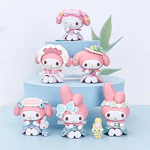 6Pcs/Set Tea Party Maid Dresses My Melody Resin DIY Mini Cartoon Cute Figure Toys