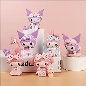 6Pcs-Set Sanrio Anime  Kuromi My Melody Pajamas Sweetheart Cute Decoration Toys