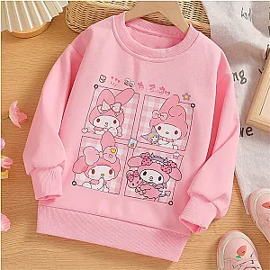 My Melody Sanrio Anime Children Clothing Round Neck Hoodies