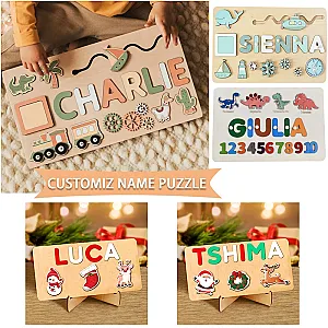 Wooden Name Puzzle Personalized Custom for Baby Game Board 3-D Jigsaw