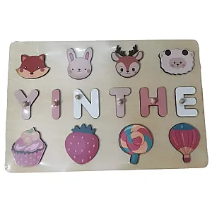 Personalized Name Puzzle With Animals Cow Rabbit Sheep Wooden Toys