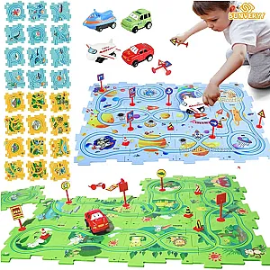 Puzzle Racer Kids Car Track Set Plastic Floor Puzzles