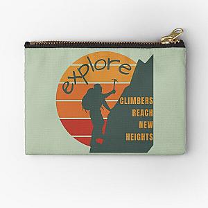 Mountain Climbers Reach New Heights Graphic Design in Gray Green with Sunset in Vintage Colors Zipper Pouch