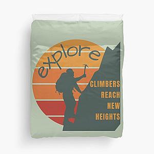 Mountain Climbers Reach New Heights Graphic Design in Gray Green with Sunset in Vintage Colors Duvet Cover