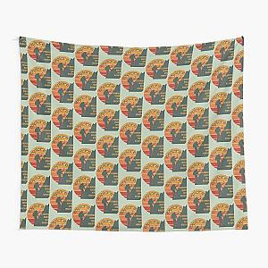 Mountain Climbers Reach New Heights Graphic Design in Gray Green with Sunset in Vintage Colors Tapestry