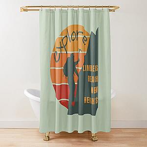 Mountain Climbers Reach New Heights Graphic Design in Gray Green with Sunset in Vintage Colors Shower Curtain