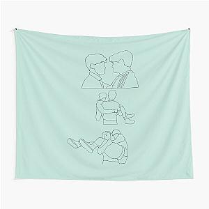 Heartstopper - Nick and Charlie beach scene outline Digital Illustration Tapestry