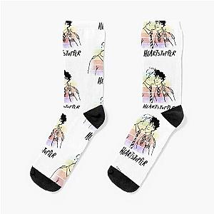 Heartstopper - Nick and Charlie Hug, Black and White Illustration Socks