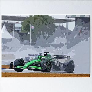 Nico Hulkenberg racing his 2025 F1 car in the rain towards first podium at the British Grand Prix watercolor Poster