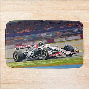 Nico Hulkenberg racing his 2024 F1 car during the British Grand Prix at Silverstone watercolor bath mat