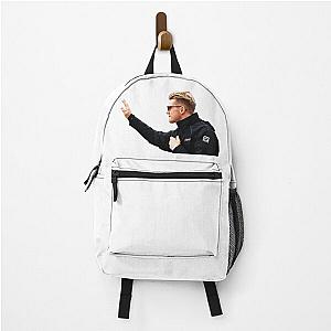Nico Hulkenberg F1 Driver Kevin Magnussen Teammate waving with a backpack