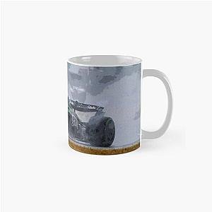 Nico Hulkenberg racing his 2025 F1 car in the rain towards his first podium during the British Grand Prix on a Classic Mug