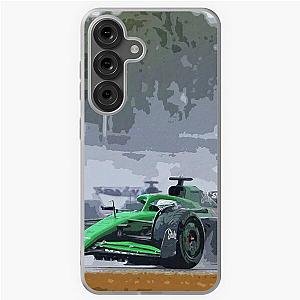 Nico Hulkenberg racing his 2025 F1 car in the rain towards his first podium during the British Grand Prix