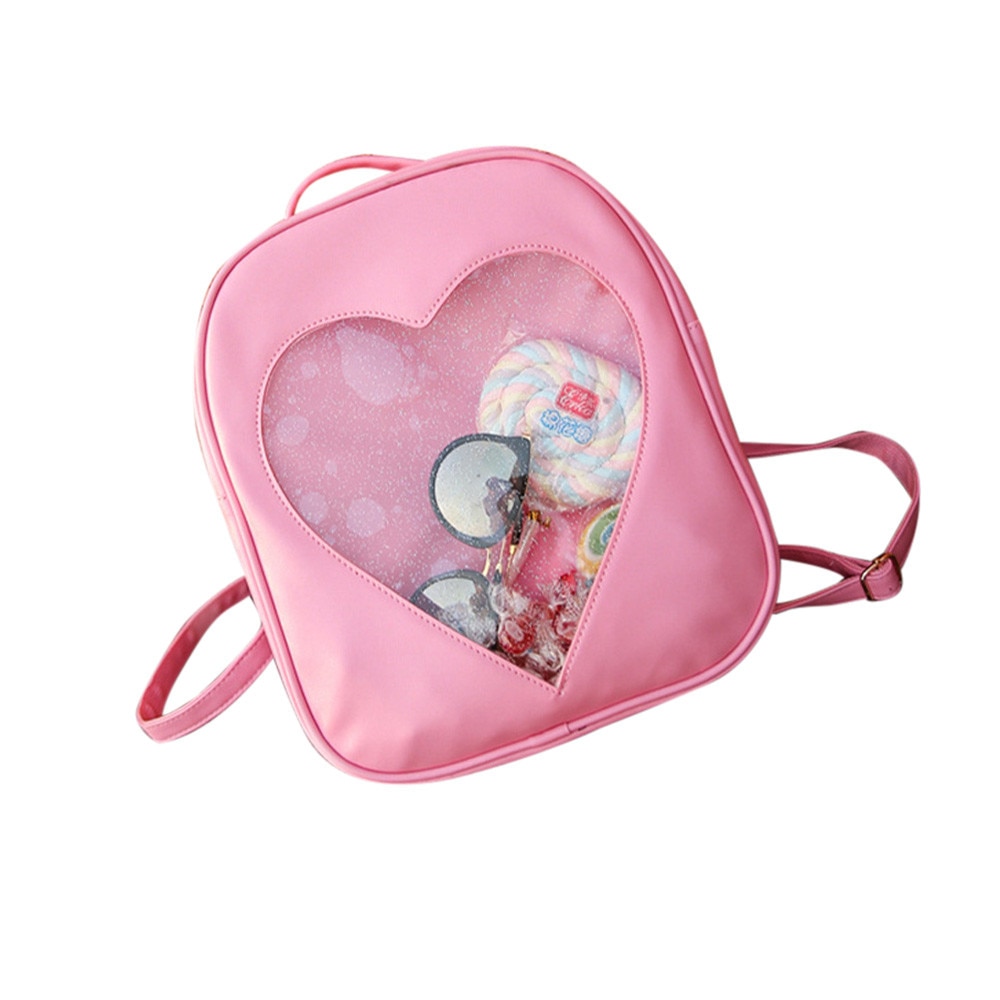 Candy Color PU Leather Ita Bag DIY Transparent Love Heart Shape Backpack Kawaii Harajuku Schoolbags For - Ita Bag World