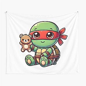 TMNT Ninja Turtles Cute Baby Raphael Holding a Teddy Bear Wall Tapestry